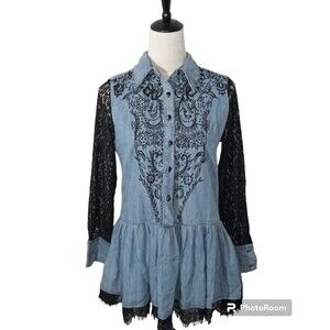 Vintage Collection Dolly Chambray Tunic With Black lace size XS